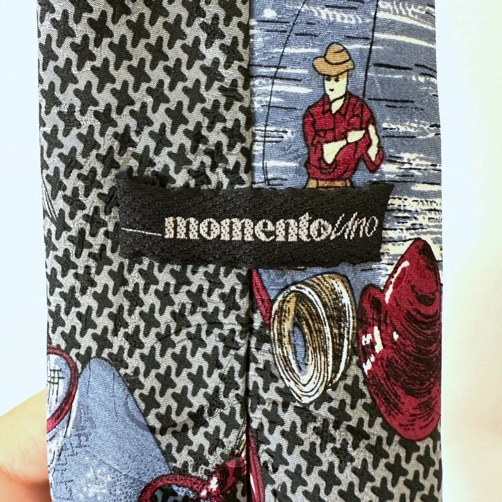 VTG MomentoUno Fly Fishing Tie Silk Houndstooth Wide 3.5 Angler Novelty 90s 3.5
